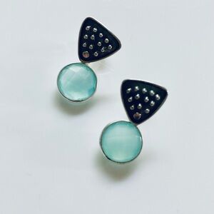 925 Sterling Silver aqua Chalcedony pierced contemporary pierced dangle earrings